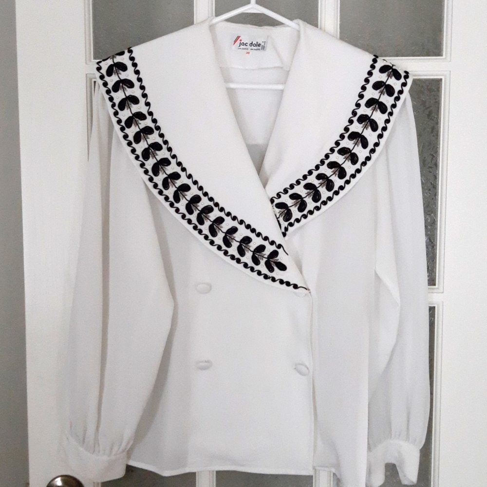 Vintage White and Black Embroidered Women's Top